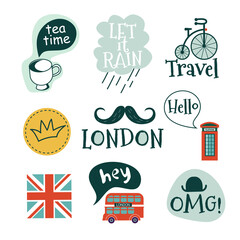 set of british cartoon vector stickers
