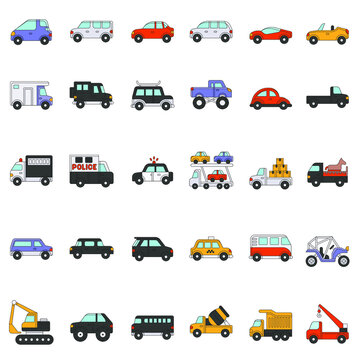 City vehicles flat icon color collection set