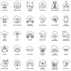 Outline Cloud Service flat icon collection set