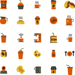 Coffee Shop flat icon collection colour set 