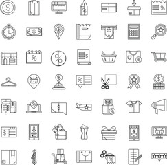 Outline Commerce and business flat icon collection set