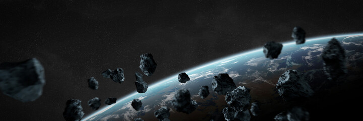Panoramic space planets background. Panorama of distant solar system with exoplanets 3D rendering elements of this image furnished by NASA © sdecoret