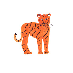 One funny orange tigers on white background