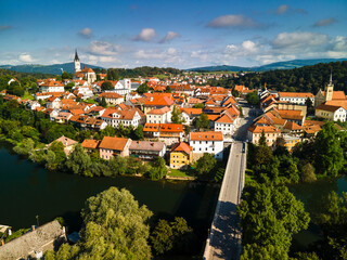 Fototapeta na wymiar Kandija Iron Bridge Old Bridge, on Krka River in Novo Mesto , Slovenia