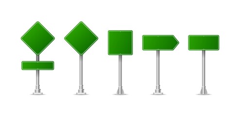 Realistic green street and road signs. City illustration vector. Street traffic sign mockup isolated, signboard or signpost direction mock up image © lucky_xtian
