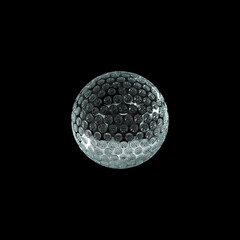 glass golf ball isolated on black background