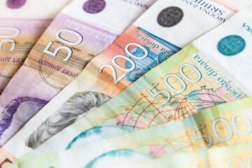 Serbian dinars banknotes. Currency cash money