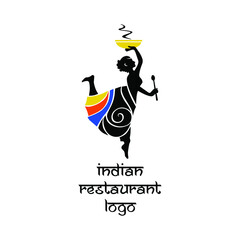 Indian Restaurant Waitress Serving Meal Logo 