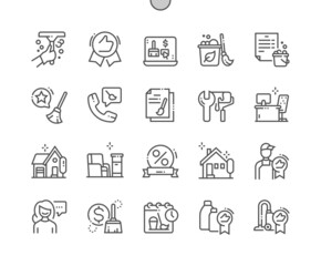 Cleaning service. Best quality. Professionals and happy clients. Eco friendly cleaning. Pixel Perfect Vector Thin Line Icons. Simple Minimal Pictogram