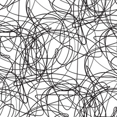 Chaos wallpaper. Chaotic pattern. Tangled texture with lines. Seamless hand drawn dinamic scrawls. Background with lines and waves. Line art. Print for banners, posters, flyers and textiles