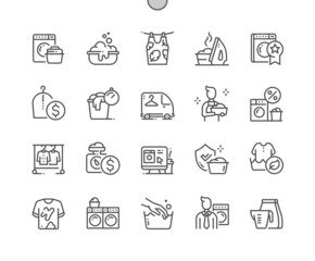 Fototapeta premium Laundry. Express cleaning. Best washing machine. Laundry sale. Eco friendly wash. Pixel Perfect Vector Thin Line Icons. Simple Minimal Pictogram