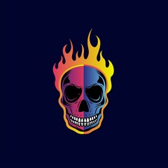 Fire head skull logo in modern color for t-shirt design and brand name