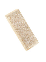 Protein bar made from natural products with coconut. White background. Isolated.