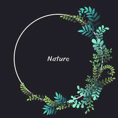 Fern, ivy and weed wreath frame vector for decoration on tropical forest and nature concept.