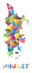 Phuket - colorful low poly island shape. Multicolor geometric triangles. Modern trendy design. Vector illustration.