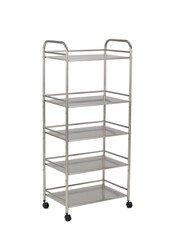 Stainless steel racks with wheels isolated on white background