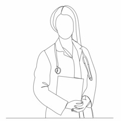 one line drawing doctor woman sketch vector