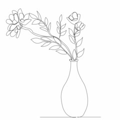 one line drawing flowers in a vase sketch vector