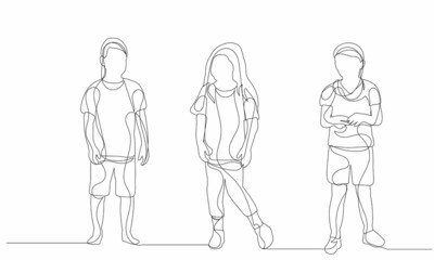 one line drawing kids, isolated vector