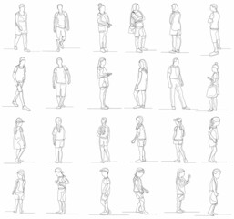 one line drawing set of people sketch vector