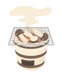 Illustration of baking matsutake mushrooms on a shichirin