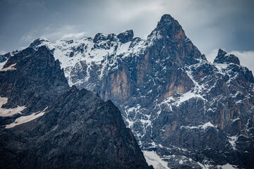 Melting glacier and snow in the summer in the Alps