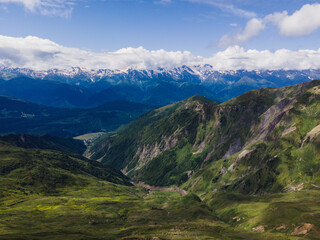 Georgia mountains blue sky aerial drone photo waterfalls and lakes green hills