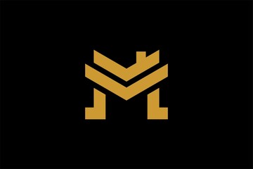 Real estate logo design. Monogram M house abstract symbol. Letter M outline icon vector.