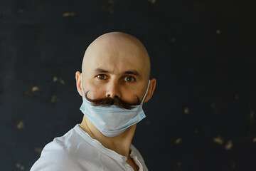 mustache mask pandemic concept humor, coronavirus protection funny