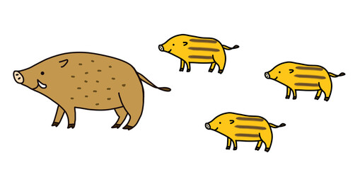 イノシシの親子のイラスト
