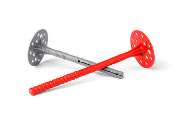 Plastic dowel umbrellas isolated on white background.