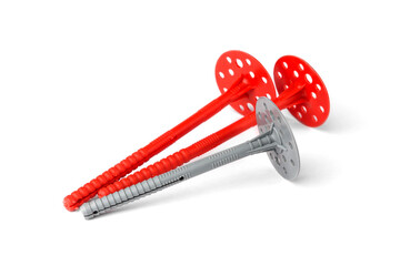 Plastic dowel umbrellas isolated on white background.