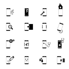 Mobile Phone repair, Smartphone Repair Icon Set. Vector Illustration