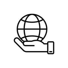 Social responsibility thin line icon: globe in hand. Eco friendly. Sustainable development. Vector illustration.