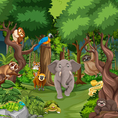 Wild animal cartoon character in the forest scene