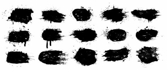 Spray Paint Vector Elements isolated on White Background, Lines and Drips Black ink splatters, Ink blots set, text frame, Street style.