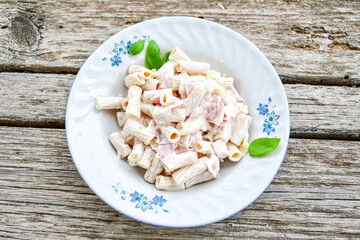   Gluten free Chickpea pasta.Fresh  low carb  high protein pasta rigatoni alla carbonara with  cream sauce  , becon  egg, parmesan cheese ,olive oil and black pepper) 