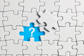 Question mark icon on the missing puzzle piece. Mystery or underlying problem