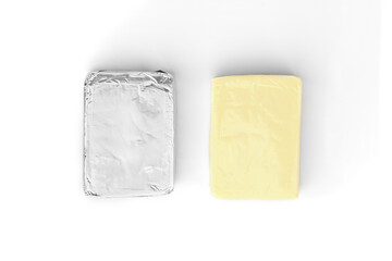 Processed cheese isolated on white background.