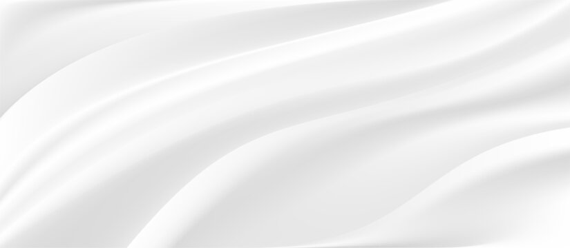The luxury of white fabric texture background.Closeup of rippled white silk fabric.Abstract  white cloth or liquid wave  vector background.Cloth soft wave. Creases of satin, silk, and cotton.