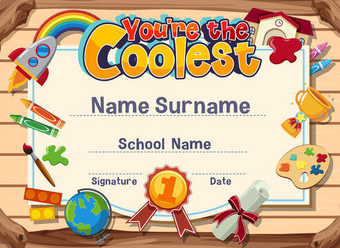 Cute motivational cartoon certificate for children
