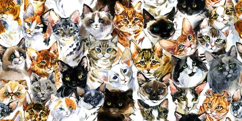 Foto op Plexiglas cats seamless pattern for textile. watercolor cat print © Елена Фаенкова