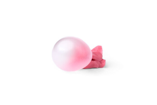 Pink bubble gum with strawberry isolated on white background.