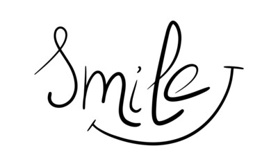 Handwritten word smile isolated on white background. Vector illustration.