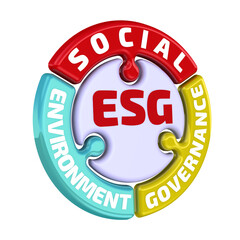 ESG. Environmental Social Governance. The check mark in the form of a puzzle. ESG check mark of environmental, social and governance. 3D illustration