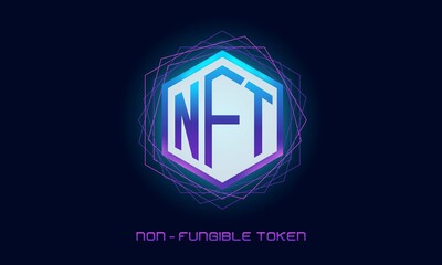 NFT non-fungible token. Non-fungible token text design background.Technology abstract.Futuristic vector.NFT concept - obrazy, fototapety, plakaty