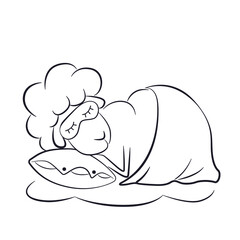 Cute sleeping sheep outline. Funny cartoon animal under blanket. Sweet dreams.