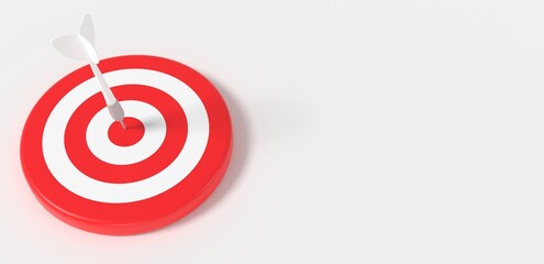 3d illustration. Darts arrow hitting accurate aim target dartboard. Success and startup concept.
