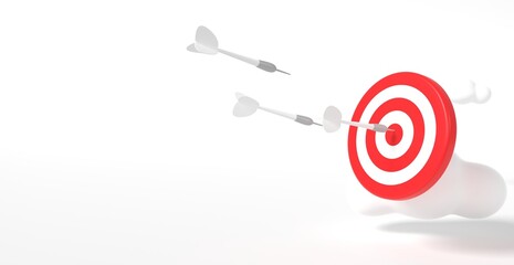 3d illustration. Darts arrow hitting accurate aim target dartboard. Success and startup concept.