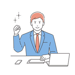 ビジネスパーソン　ガッツポーズの男性　正面　3色